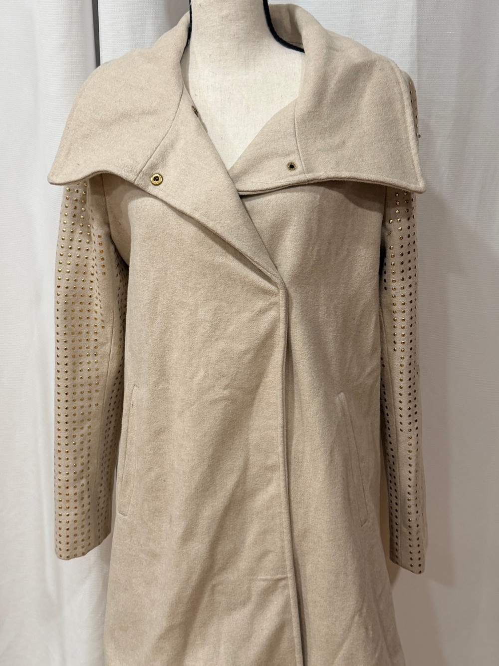 Jou Jou Beige Trench Coat with Studded Sleeves